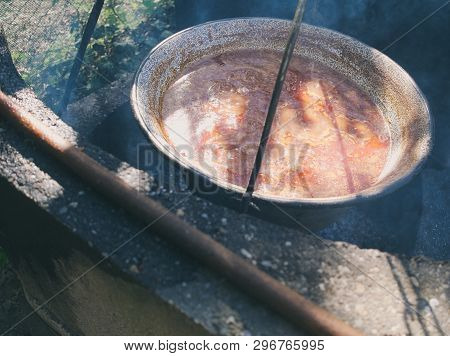 Traditional Hungarian Goulash In The Hot Cauldron