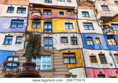 Vienna, Austria - December 29, 2016: Modern architecture Hundertwasser house in Vienna Austria.