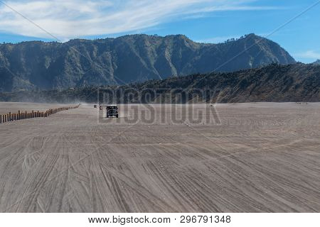 Bromo, Indonesia - 9Th May 2018; 4Wd Jeep In Savana Land In Bromo Tengger Semeru National Park, East