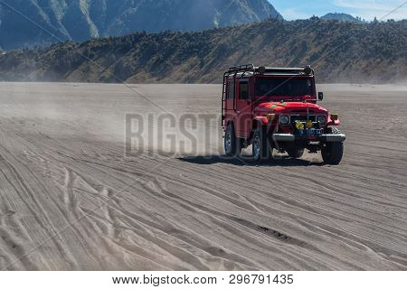Bromo, Indonesia - 9Th May 2018; 4Wd Jeep In Savana Land In Bromo Tengger Semeru National Park, East