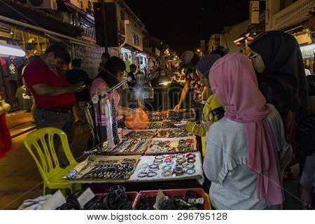 Malacca, Malaysia - August4, 2018: The Stall Of Many Shops Around Jonker Walk Street , China Town In