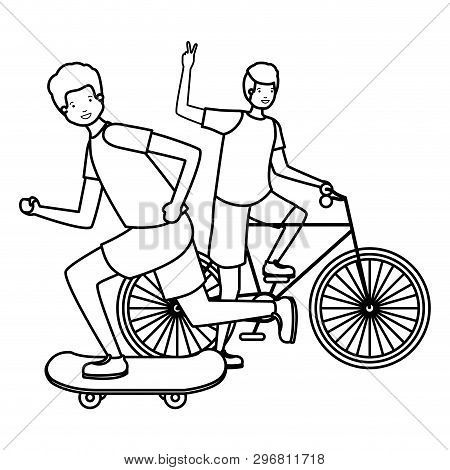 Young Boys Practicing Sports Characters Vector Illustration Design