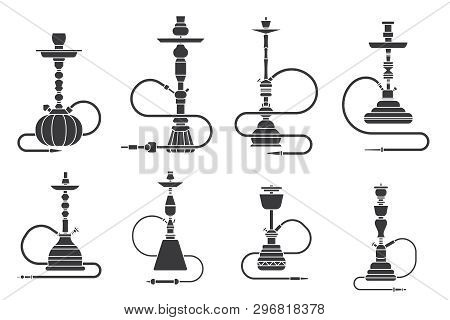 Silhouette Hookah Shisha Turkish Aroma Lifestyle Oriental Culture Smoke Cloud Arabian Cafe Set Vector Illustration Poster Id