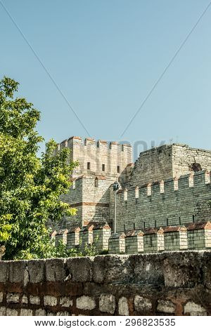 The Ancient City Walls Of Constantinople In Istanbul, Turkey