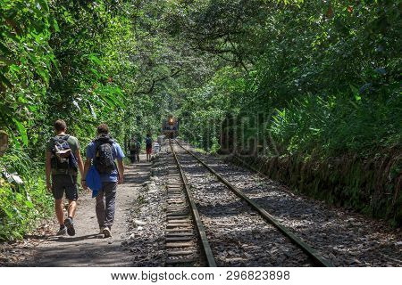 Hikers At Tracks To Machu Picchu, Peru