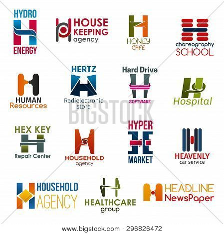 Corporate Identity Letter H Business Icons. Vector Energy And Housework, Cafe And Hobby, Hiring, Tec
