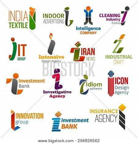 Corporate Identity Letter I Business Icons. Vector Textile And Advertising, Marketing And Cleaning, 