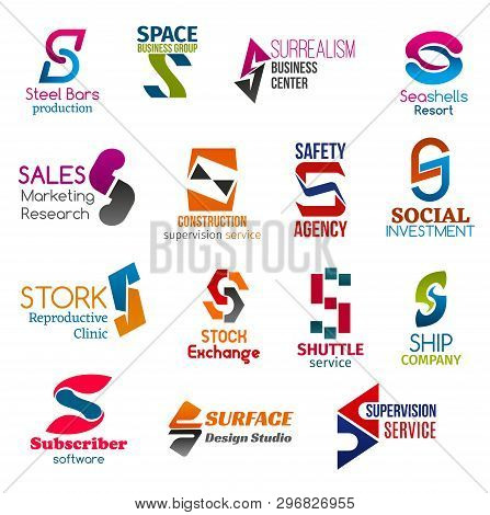 Corporate Identity Letter S Business Icons. Building And Entrepreneurship, Recreation, Supervision A