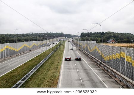 Warsaw, Poland - September 14, 2018: Cars On The Highway. Top View. Intense Traffic In The Evening