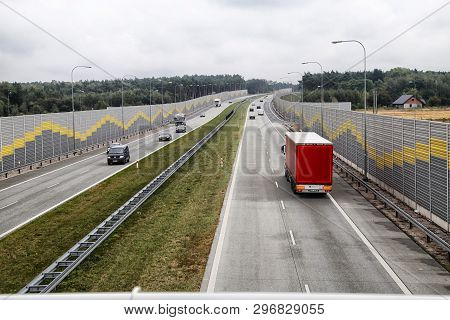 Warsaw, Poland - September 14, 2018: Cars On The Highway. Top View. Intense Traffic In The Evening