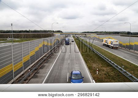 Warsaw, Poland - September 14, 2018: Cars On The Highway. Top View. Intense Traffic In The Evening