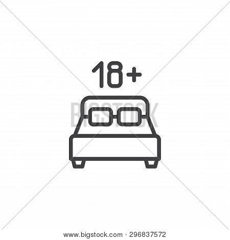 18 Age Content Line Icon. Linear Style Sign For Mobile Concept And Web Design. Double Hotel Bed Room
