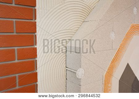 House Brick Wall Renovation, Insualtion With Glue Plastering Layers,  Reinforcment Mesh, Aerated Con