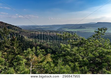 View From Lehnsteig In Saxon Switzerland On The Elbe Valley.