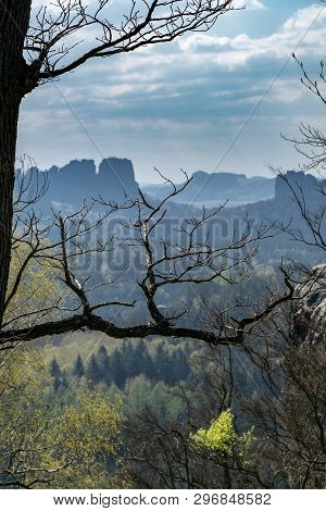 View From Kuhstall On The Landscape Of The In Saxon Switzerland.