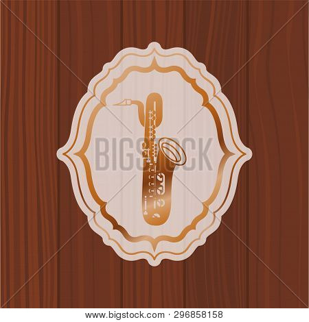 Music Saxophone In Frame With Wooden Background Vector Illustration Design