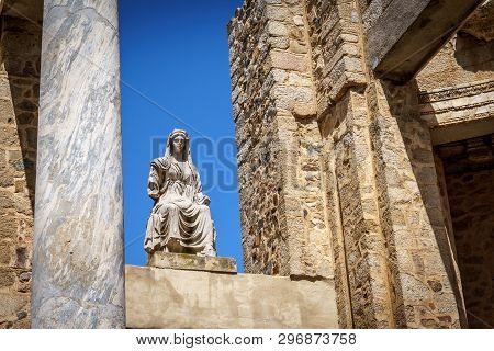 Statue Of The Goddess Ceres At The Roman Theatre In Merida, Spain