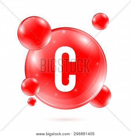 Creative Vector Illustration Of Vitamin C. Ascorbic Acid Drop Pill Capsule. Nutrition Care. Art Desi
