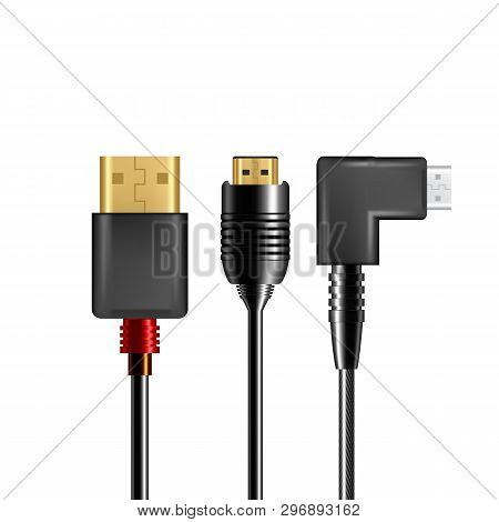Smartphone Usb Plug Cable Connector Set Vector. Accessory Micro Usb Type-b Communication Mobile Phon