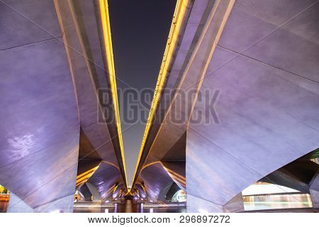 abstract photo of a bridge lines at night