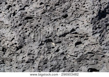 Scoria Stone Background Closeup, Gray Volcanic Stone - Image