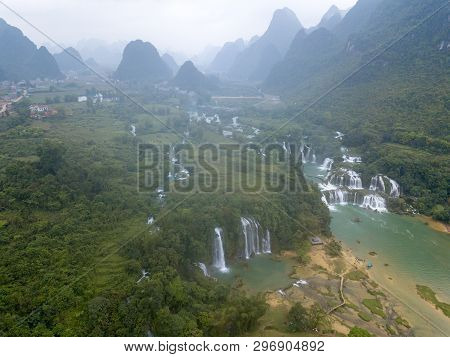Ban Gioc Waterfall Or Detian Waterfall Is A Collective Name For Two Waterfalls In Border Cao Bang, V
