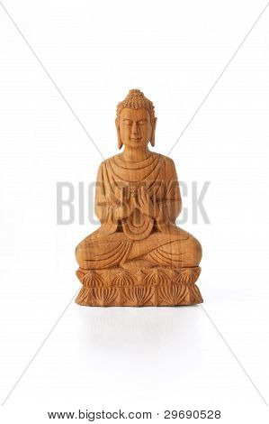 Holz-Buddha auf Lotus, Dharmachakra mudra