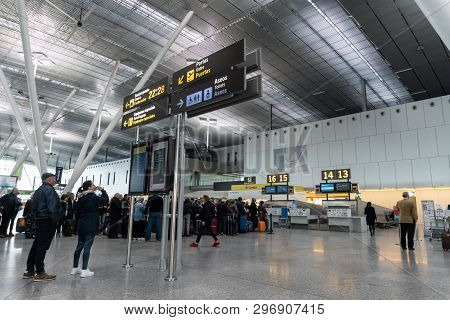 Santiago De Compostela, Spain. April 19 2019: Santiago De Compostela Airport. Interior Of The Passen