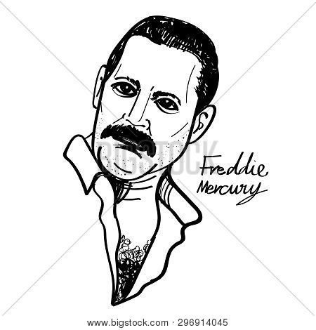 Freddie Mercury Cartoon Illustration Black And White