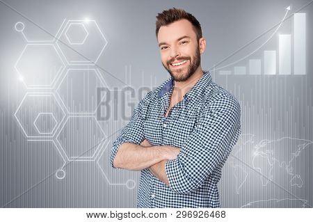 Close Up Side Profile Creative Design Stylized Graphic Virtual Poster Photo Confident He Him His Bus