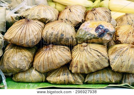 Steamed Fried Rice In Lotus Leaf Close Up