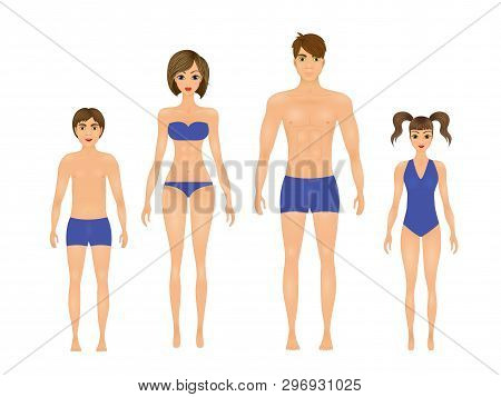 Father And Mother With Children In Swimming Trunks