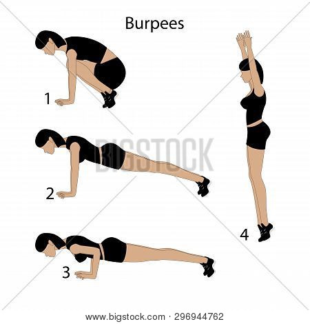 Burpees Exercise Illustration On The White Background. Vector Illustration