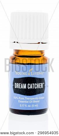 Winneconne, Wi -  19 April 2019: A Bottle Of Young Living Dream Catcher Essential Oil Blend On An Is