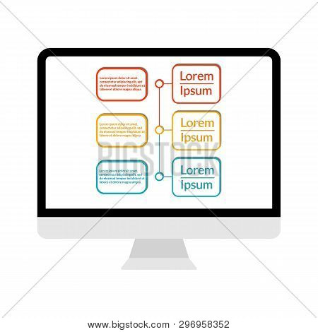 Modern Computer Display With Infographic Data Visualization Template With 3 Options And Place For Te