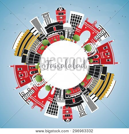 Faisalabad Pakistan City Skyline with Gray Buildings, Blue Sky and Copy Space. Business Travel and Tourism Concept with Modern Architecture. Faisalabad Cityscape with Landmarks.
