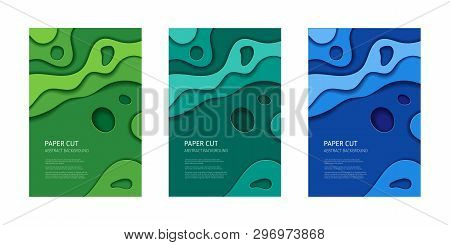 Green Cut Out 3d Paper Effect Abstract Background. Vector Design Layout, Banner Templates.