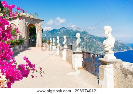 Beautiful Details Of Ravello Village With Flowers, Amalfitana Coast Of Italy At Summer