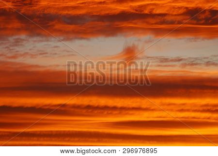 Clouds; Golden Nimbostratus At Sunrise, Alcoletge Skys