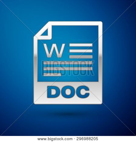 Silver Doc File Document Icon. Download Doc Button Icon Isolated On Blue Background. Doc File Extens
