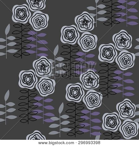 Monochrome Seamless Pattern With Abstract Flowers Of Various Forms And Colors For Paper, Textile Pri