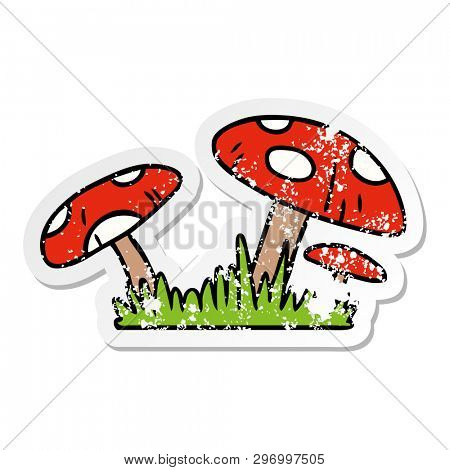 hand drawn distressed sticker cartoon doodle of a toad stool