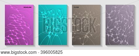 Pharmaceutical Healthcare Vector Covers With Neurons, Synapses. Marble Curve Lines Rete Textures. Mo