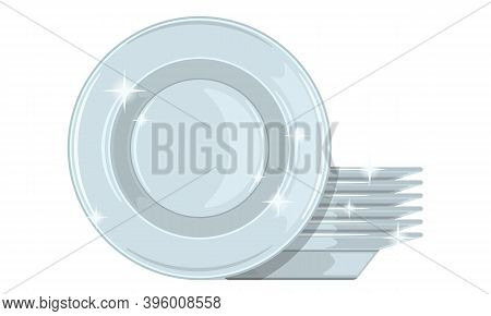 Stack Of Clean Plates Isolated Realistic Cartoon Vector