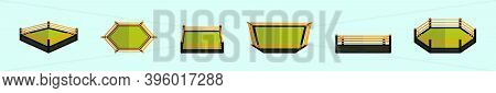 Set Of Sport Ring Cartoon Icon Design Template With Various Models. Modern Vector Illustration Isola
