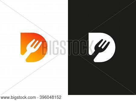 Restaurant And Food Logo Design Fork Symbol With D Letter.