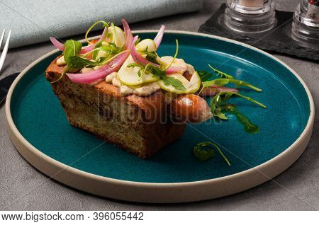 Hot Dog In A Restaurant-alternative Serving: Homemade Sausage In A Brioche Bun