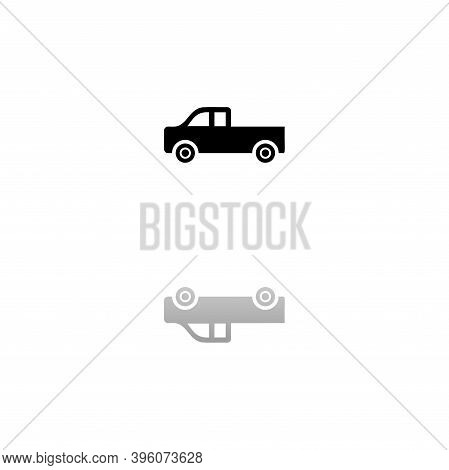Pickup Truck. Black Symbol On White Background. Simple Illustration. Flat Vector Icon. Mirror Reflec
