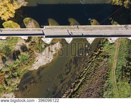 Aerial View Of Nineteenth-century Bridge Over The Yantra River, Known As The Kolyu Ficheto Bridge In
