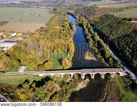Aerial View Of Nineteenth-century Bridge Over The Yantra River, Known As The Kolyu Ficheto Bridge In